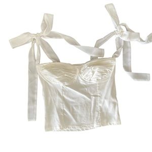 NWT NEW J.ING White Corset Top With Ribbon Ties Cropped Tank Shirt Cute Y2K L